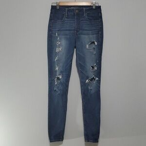 American Eagle jeans womens size 6 blue hi-rise jegging destroyed rips holes
